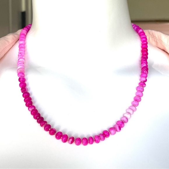 Hot Pink Opals Hand Knotted Light Pink Silk With 925 Sterling Silver Clasp. 21” - Picture 9 of 11